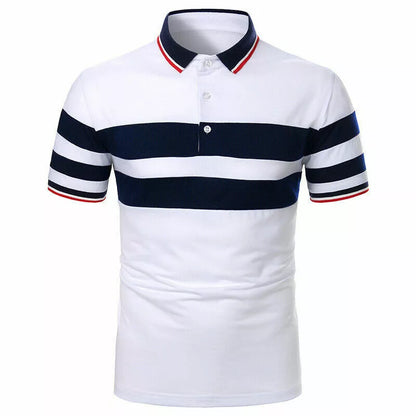 Mens Short Sleeve Striped Polo Shirts Casual Sport Golf Badminton Slim Fit Tops