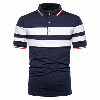 Mens Short Sleeve Striped Polo Shirts Casual Sport Golf Badminton Slim Fit Tops