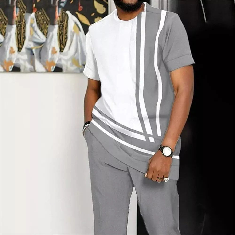 Men's Tracksuit Sets Short Sleeve T-shirt Pants Sports Summer Suits